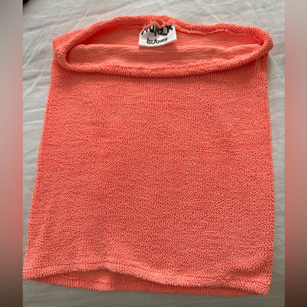 EUC Hunza G Crinkle Top Skirt Tube Top Neon Orange Peach 🍑 Vintage Cover up
